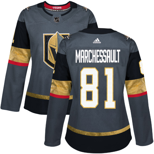 Adidas Vegas Golden Knights 81 Jonathan Marchessault Grey Home Authentic Women Stitched NHL Jersey